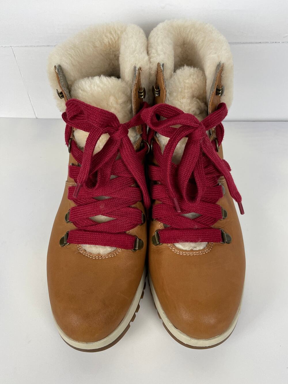 Bionica Olesha All-Weather Waterproof Leather Boots Shearling Trim Tan Red 9M